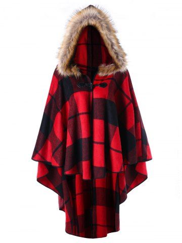 Plus Size High Low Plaid Hooded Cloak