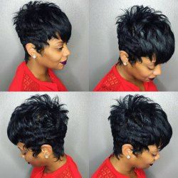 Perruque Cheveux Humains Courte Lisse Naturel Dégradée avec Frange sur le Côté - JET NOIR #01 