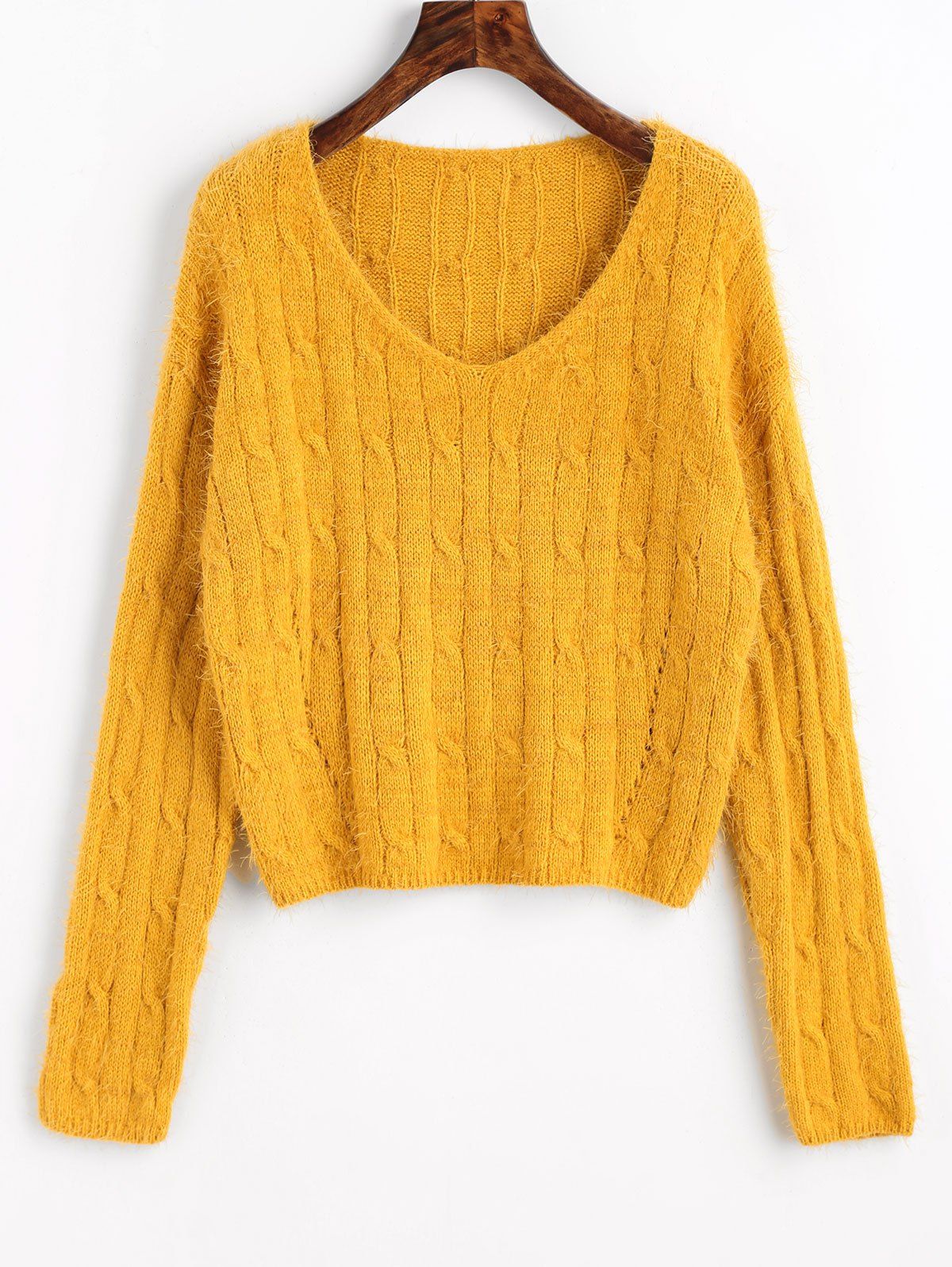 Hot Cable Knit Textured Cropped Sweater  
