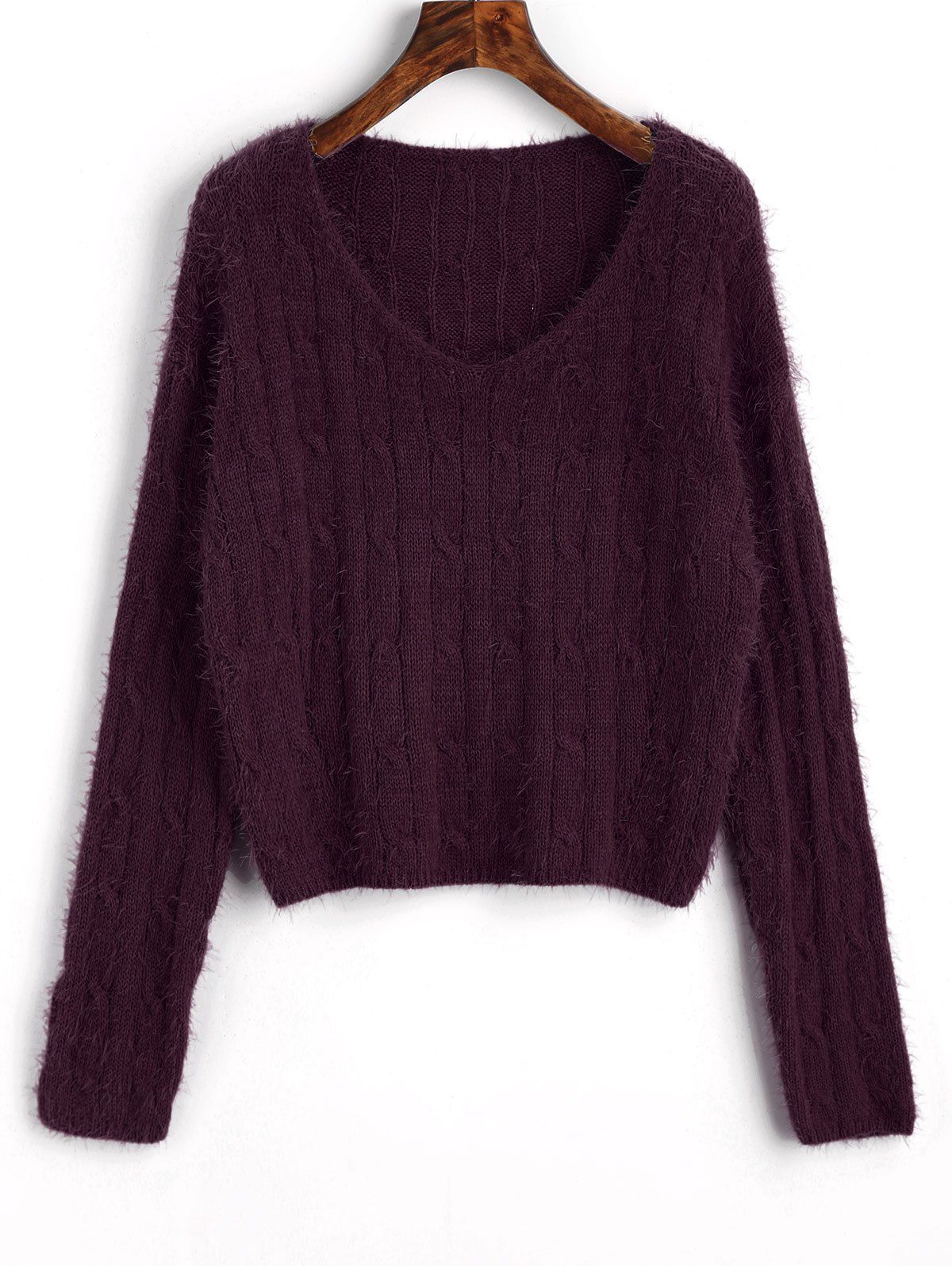

Cable Knit Textured Cropped Sweater, Purplish red