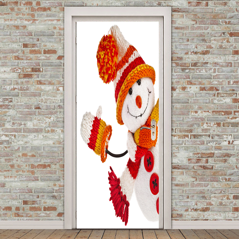 

Christmas Snowman Pattern Environmental Removable Door Stickers, Colorful