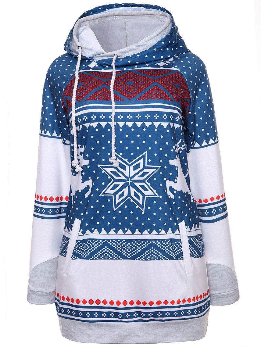 

Ugly Christmas Elk Snowflake Hoodie, Blue