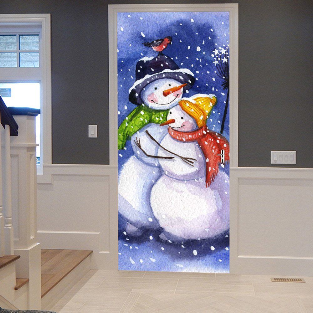 

Christmas Snowmen Couple Pattern Door Cover Stickers, Colormix