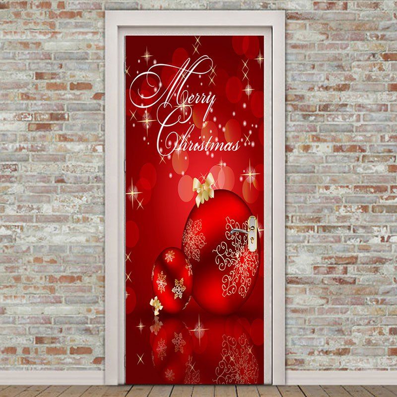 

Red Christmas Balls Pattern Environmental Removable Door Stickers