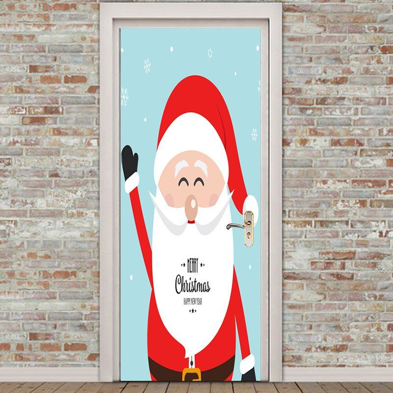 

2Pcs Father Christmas Printed Environmental Removable Door Stickers, Colorful