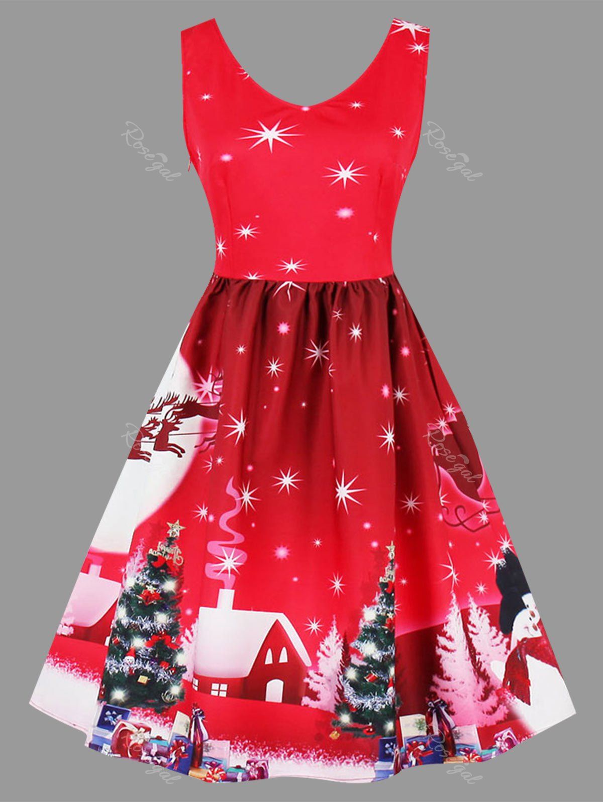 

Christmas Tree Snowman Moon Plus Size Dress, Red