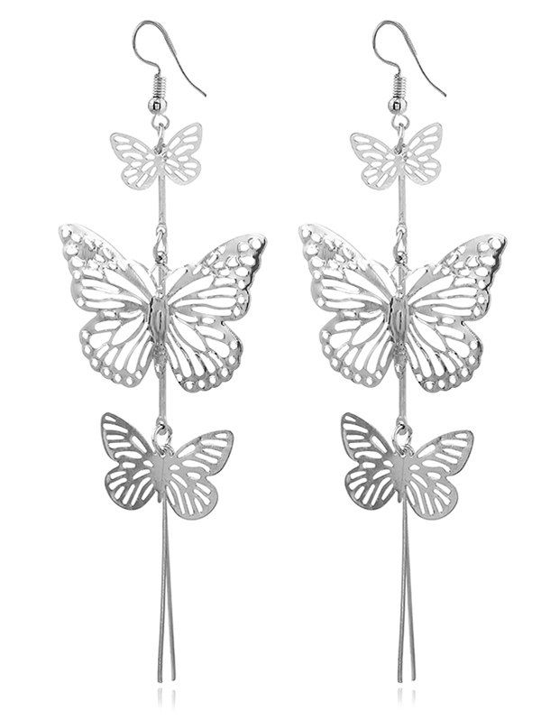 Layered Alloy Butterfly Drop Earrings, Silver