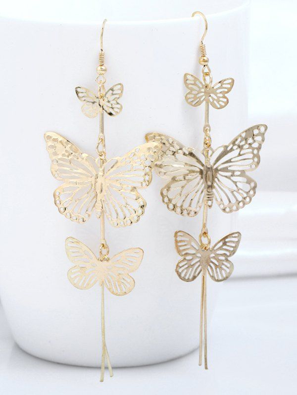 

Layered Alloy Butterfly Drop Earrings, Golden
