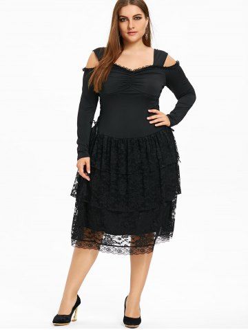 Plus Size Long Sleeve Empire Waist Dress Free Shipping Plus Size Open Shoulder Layered Gothic Dress