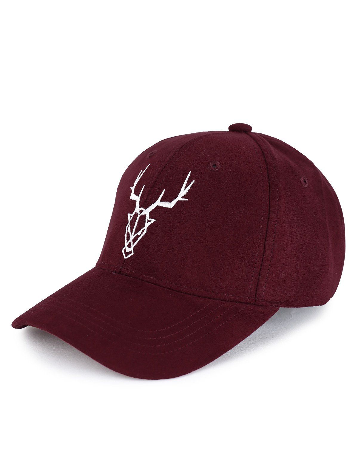 

Outdoor Elk Head Pattern Faux Suede Baseball Hat, Wine red
