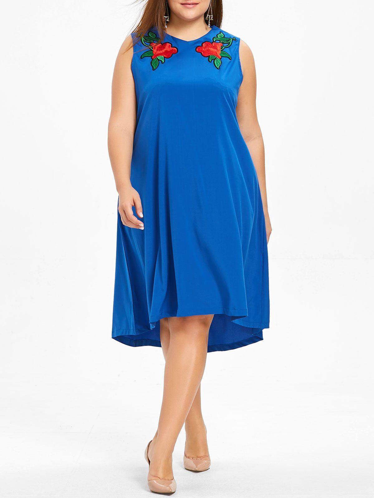 

Floral Embroidered High Low Plus Size Dress, Royal