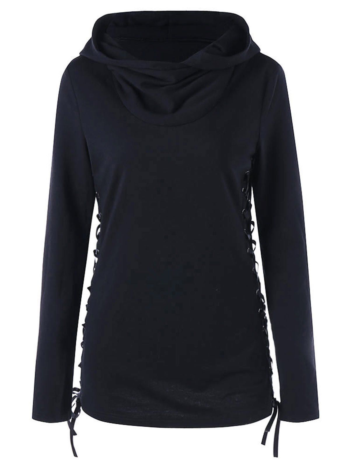 

Criss Cross Lace Up Side Hoodie, Black