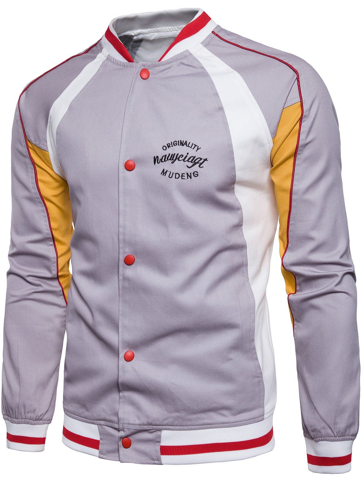 

Color Block Embroidered Baseball Jacket, Gray