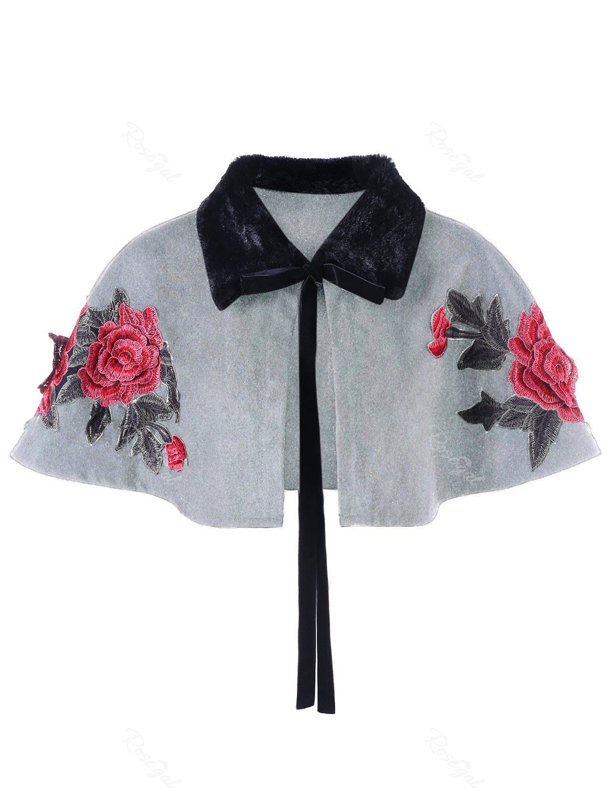 

Faux Fur Panel Plus Size Embroidery Shrug, Light grey