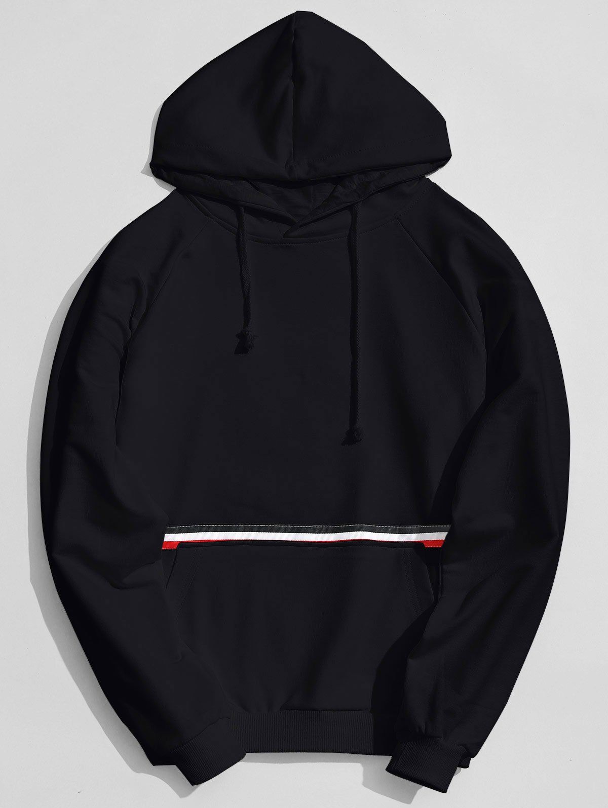

Striped Kangaroo Pocket Hoodie, Black