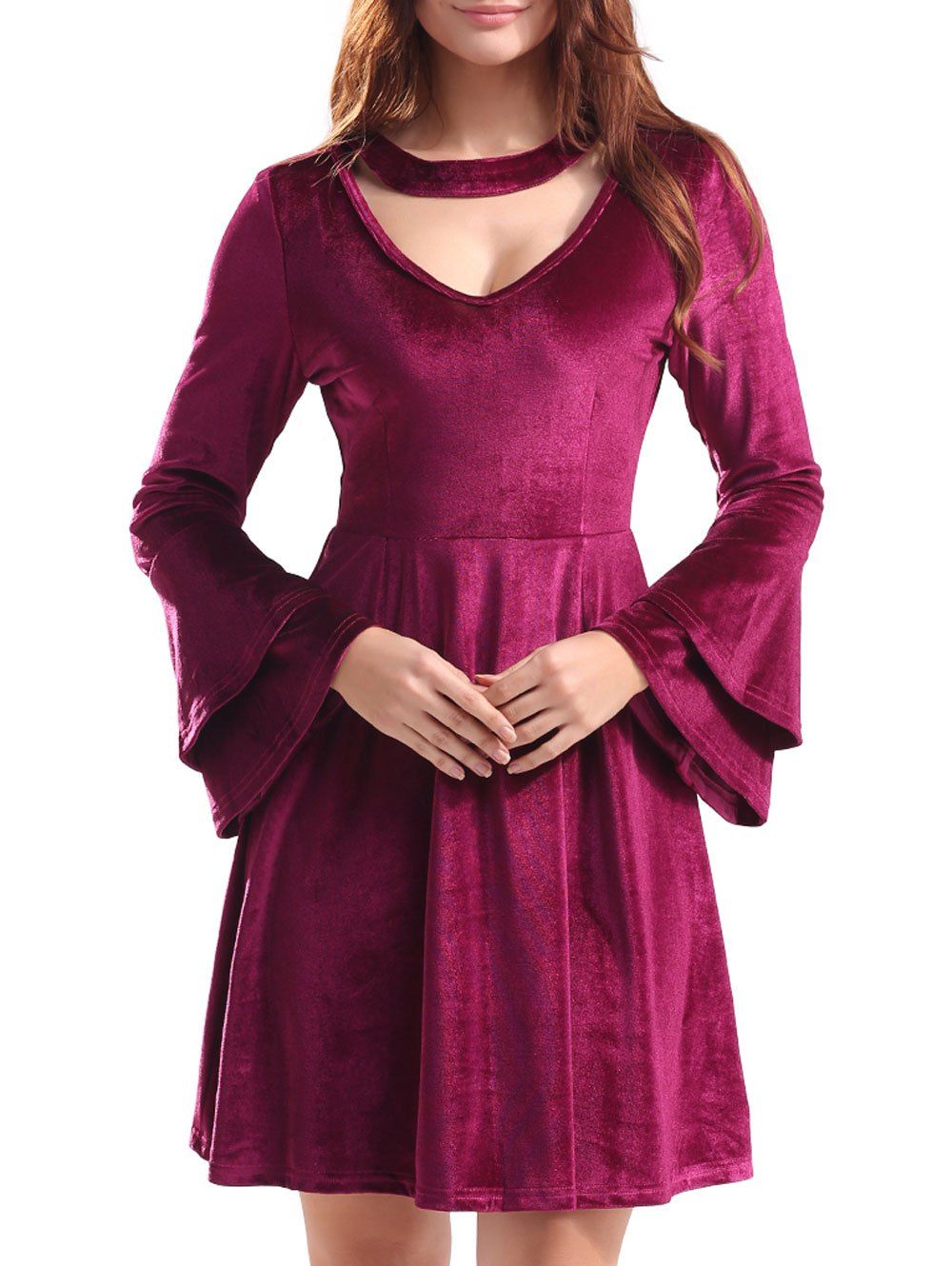 58 Off Bell Sleeve Keyhole Mini Velvet Dress Rosegal 2953