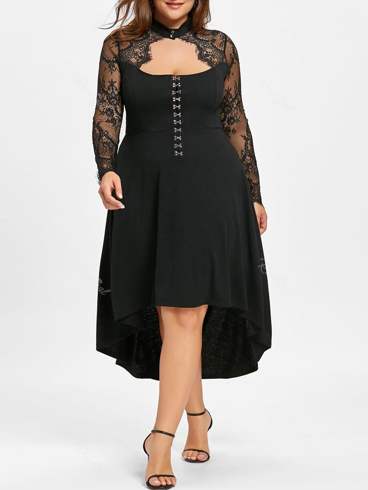 

Plus Size Lace Up Keyhole Party Dress, Black