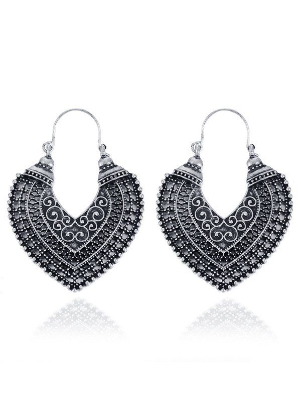 

Hollow Out Heart Shape Carve Pendant Earrings, Silver