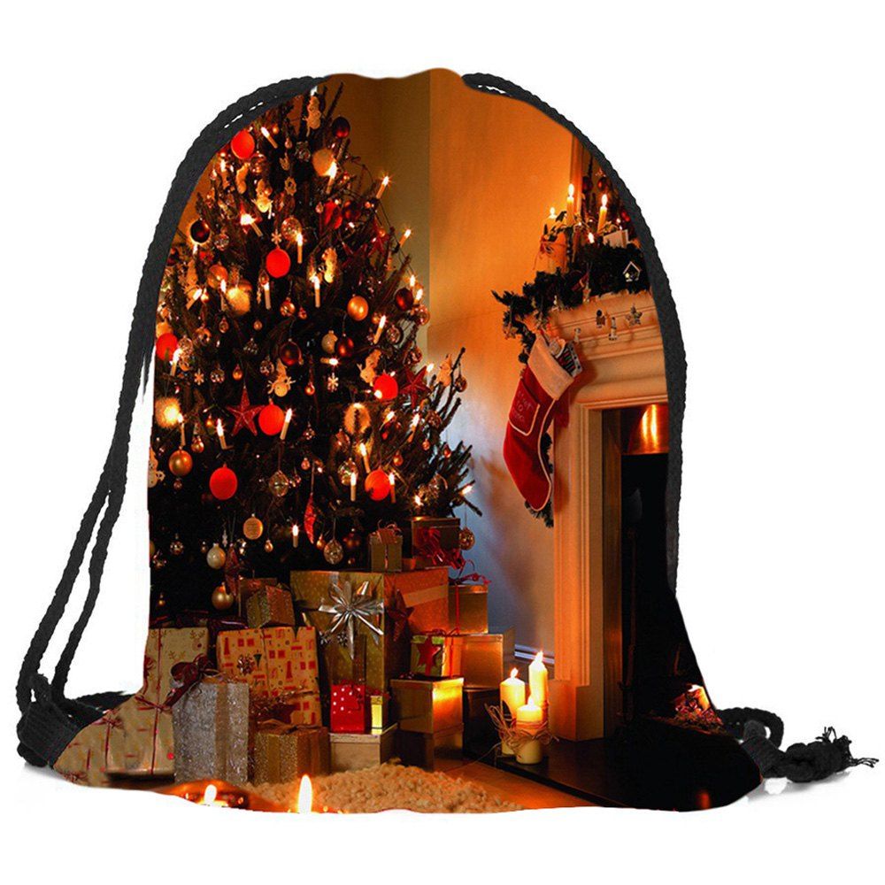 

Christmas Fireplace Tree Pattern Candy Bag Drawstring Backpack, Colorful
