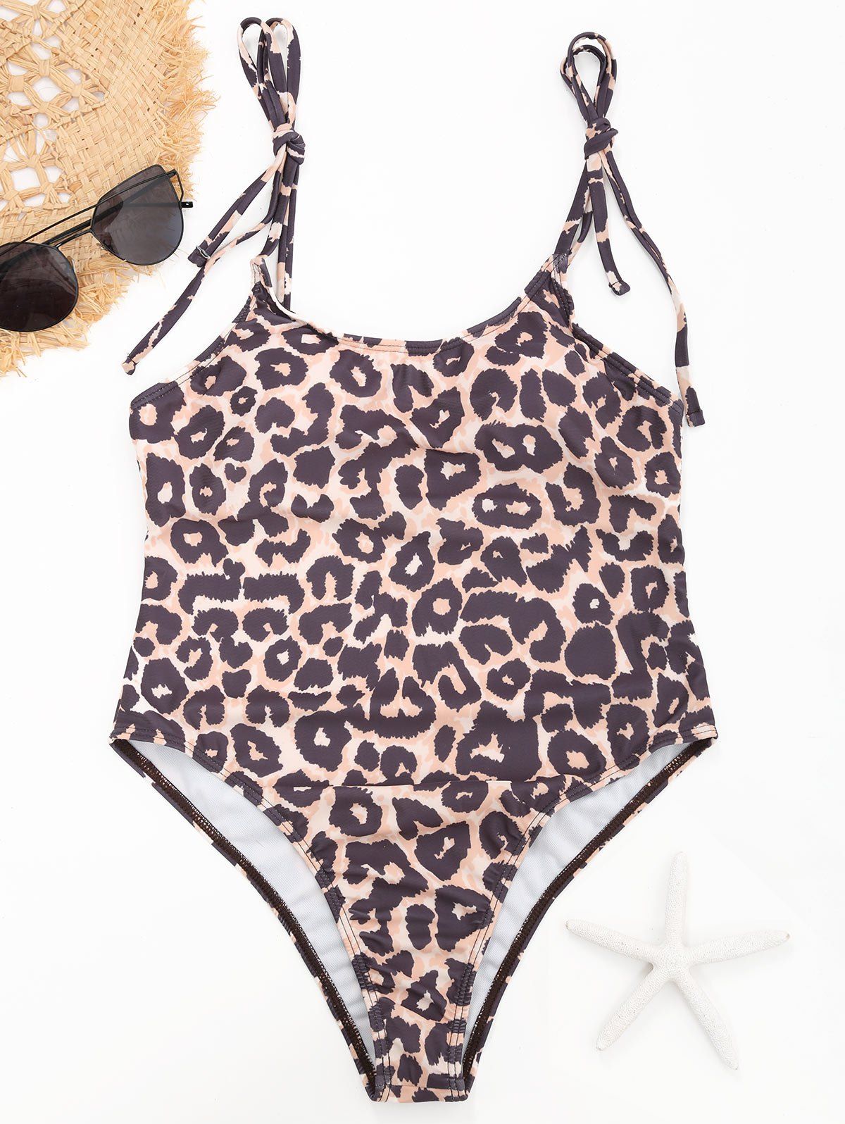 [68 OFF] Leopard Cami Strap One Piece Swimsuit Rosegal