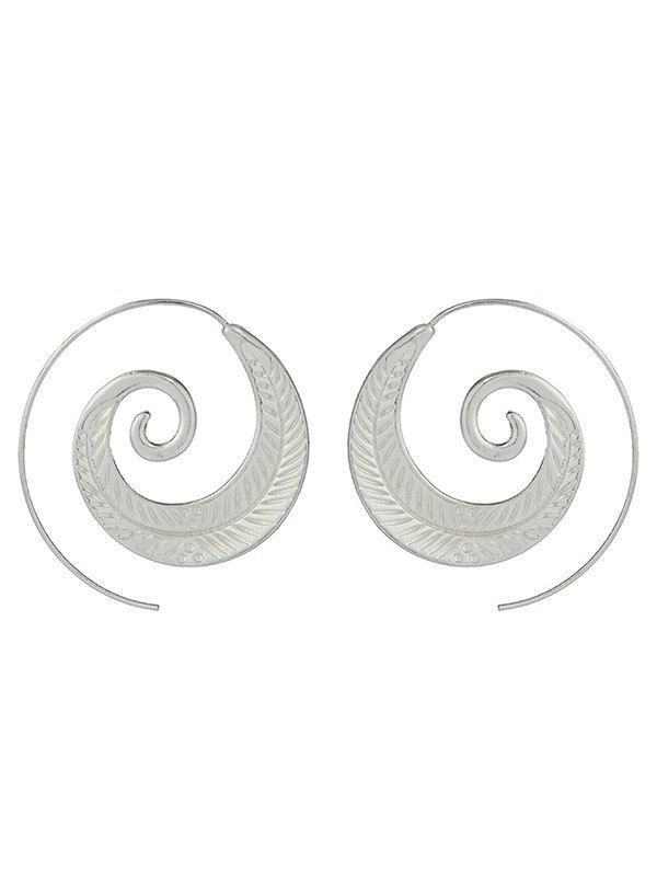 

Hooked Earrings with Feather Shape, Silver