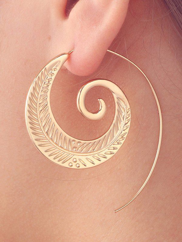 

Hooked Earrings with Feather Shape, Golden