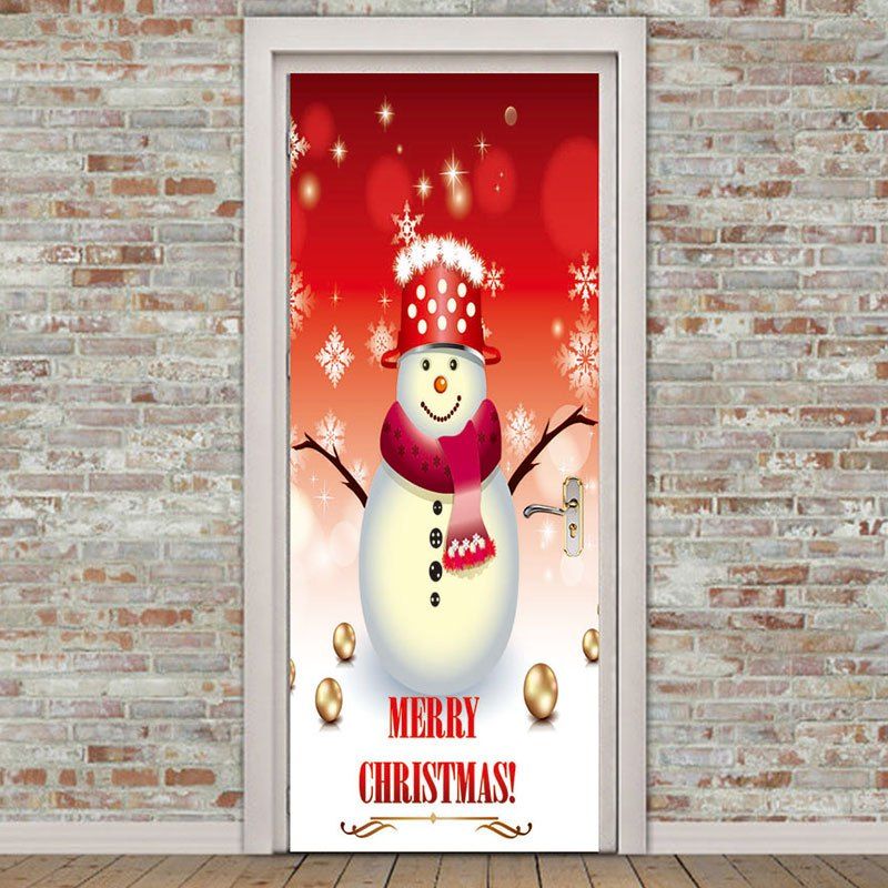 

Branches of Snowman Pattern Environmental Removable Door Stickers, Red