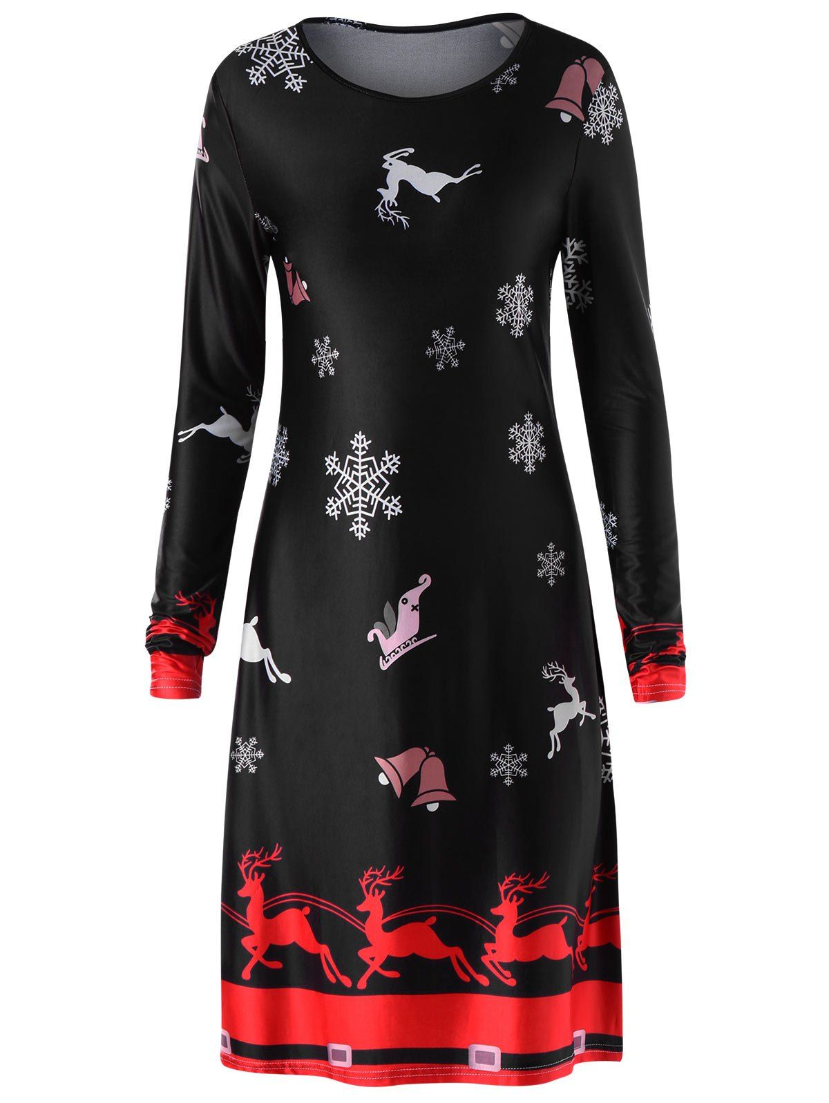 

Christmas Reindeer Long Sleeve Tee Dress, Black