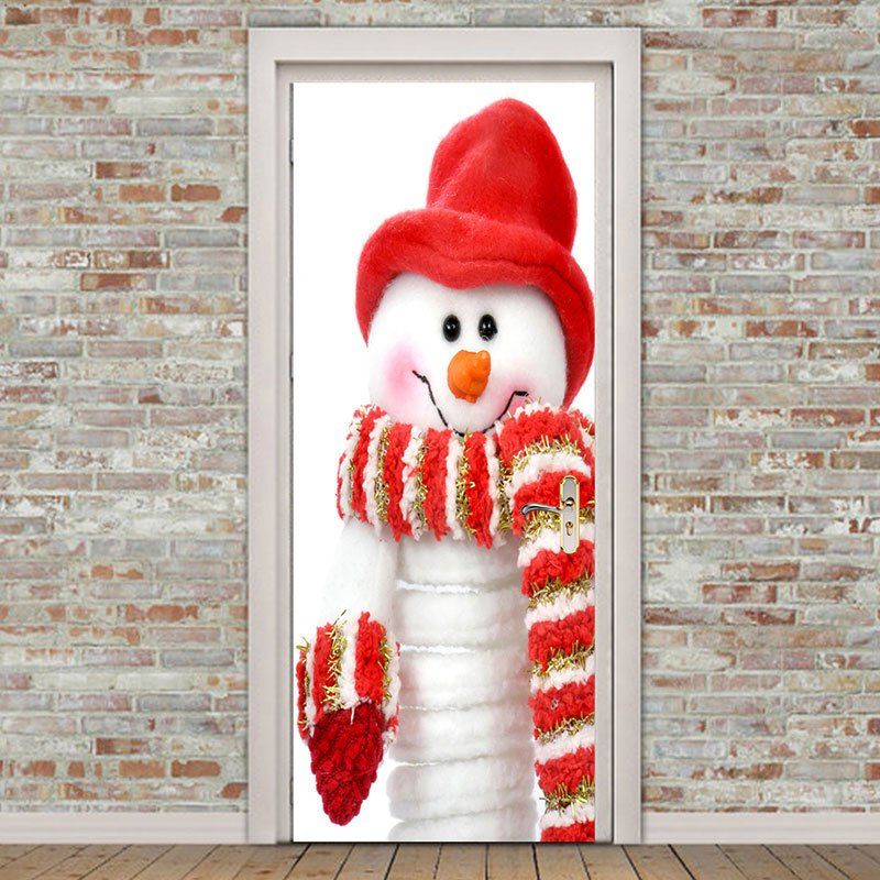

Scarf Snowman Pattern Environmental Removable Door Stickers, Colorful