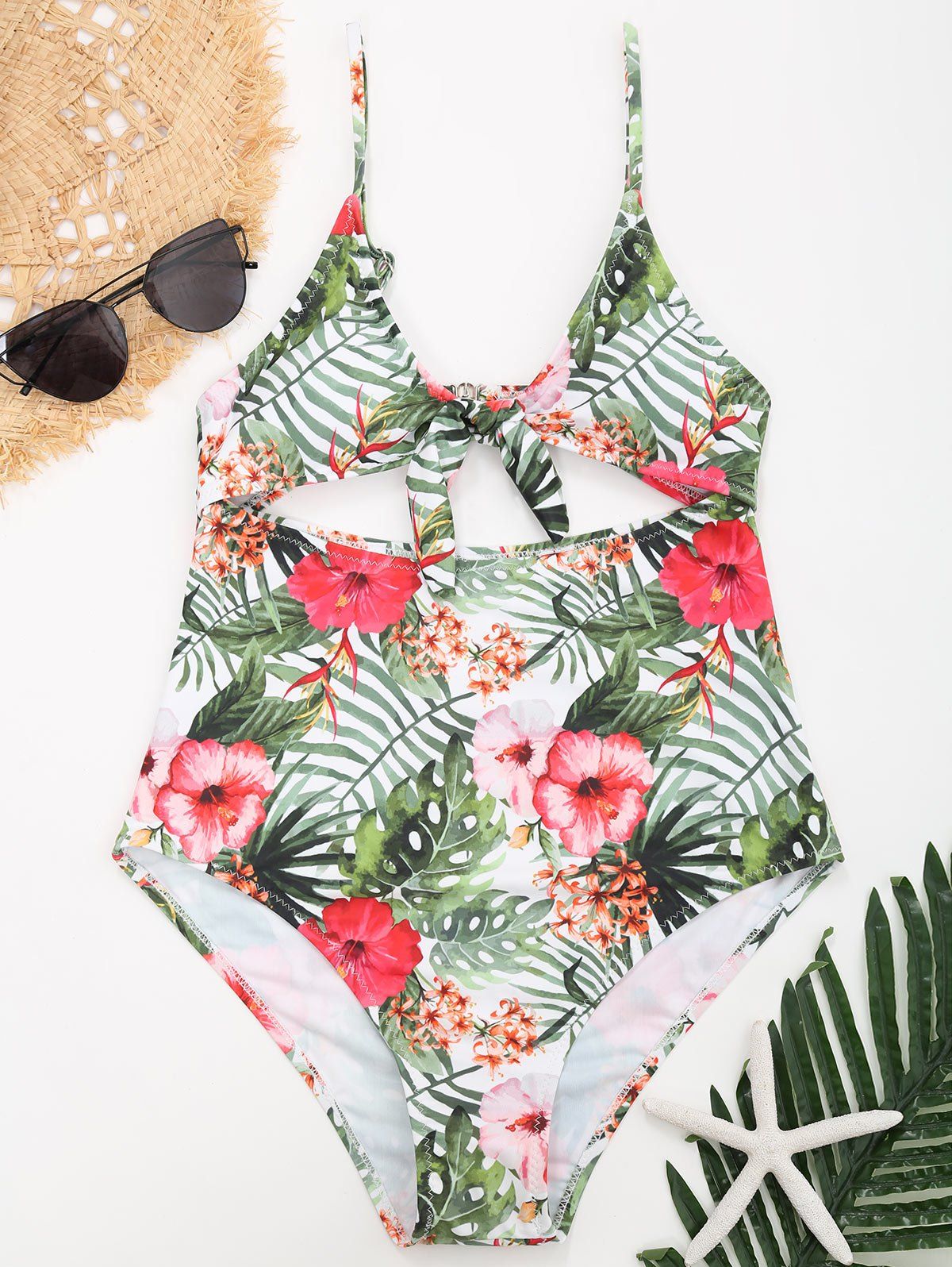 

Flower Jungle Print Cut Out Swimsuit, Colormix