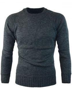 Ribbed Edge Knitted Crew Neck Sweater - GRAY - L