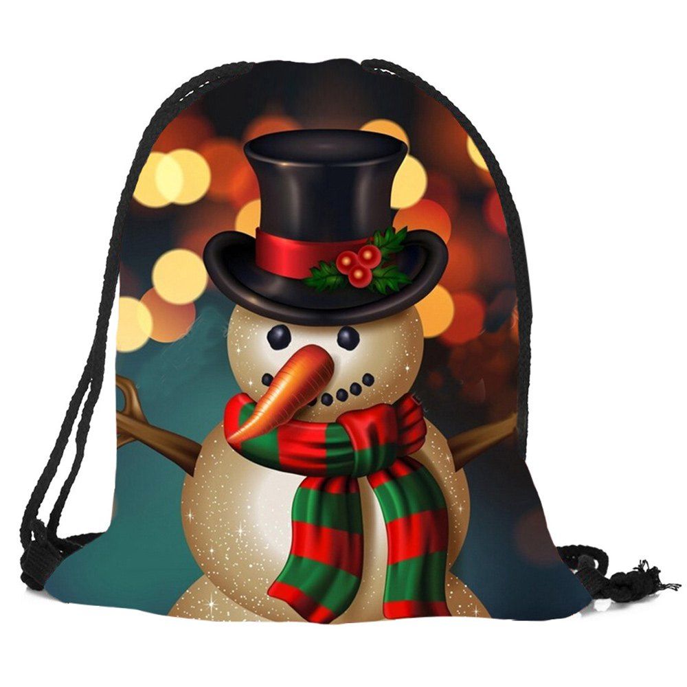 

Christmas Snowman Printed Drawstring Gift Storage Backbag, Colorful