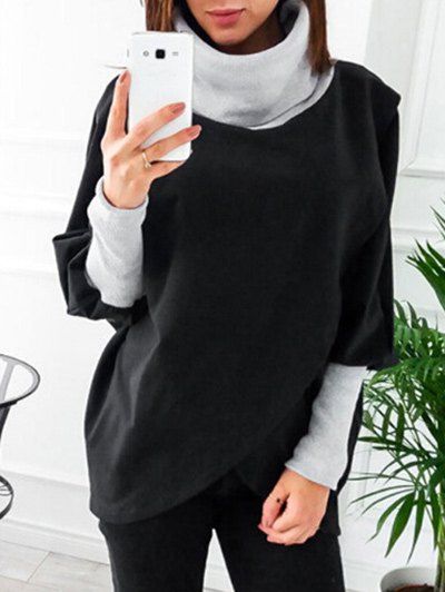 

Turtleneck Front Slit Sweatshirt, Black