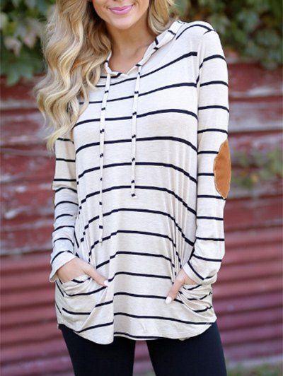 

Striped Elbow Patch Hoodie, White