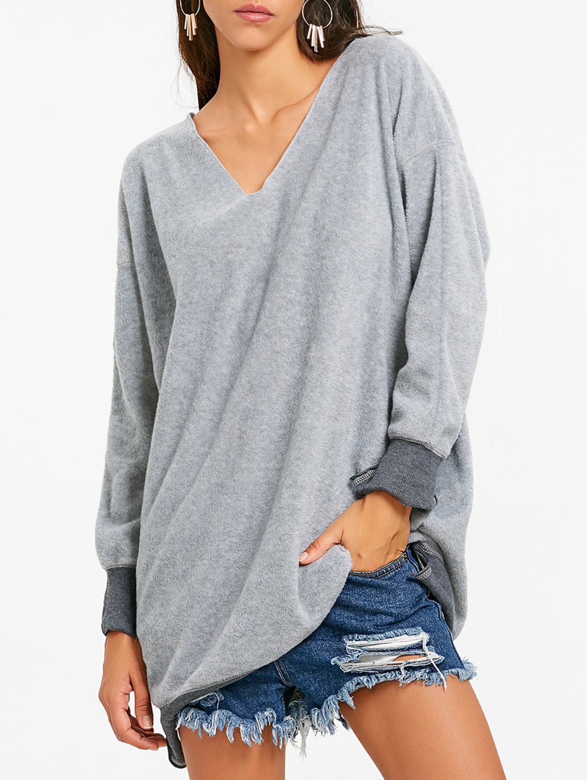 v neck tunic sweatshirt