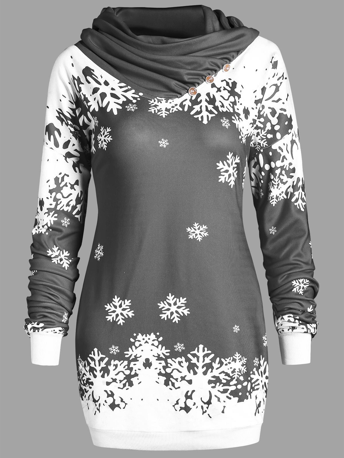 

Christmas Snowflake Longline Cowl Neck Sweatshirt, Gray