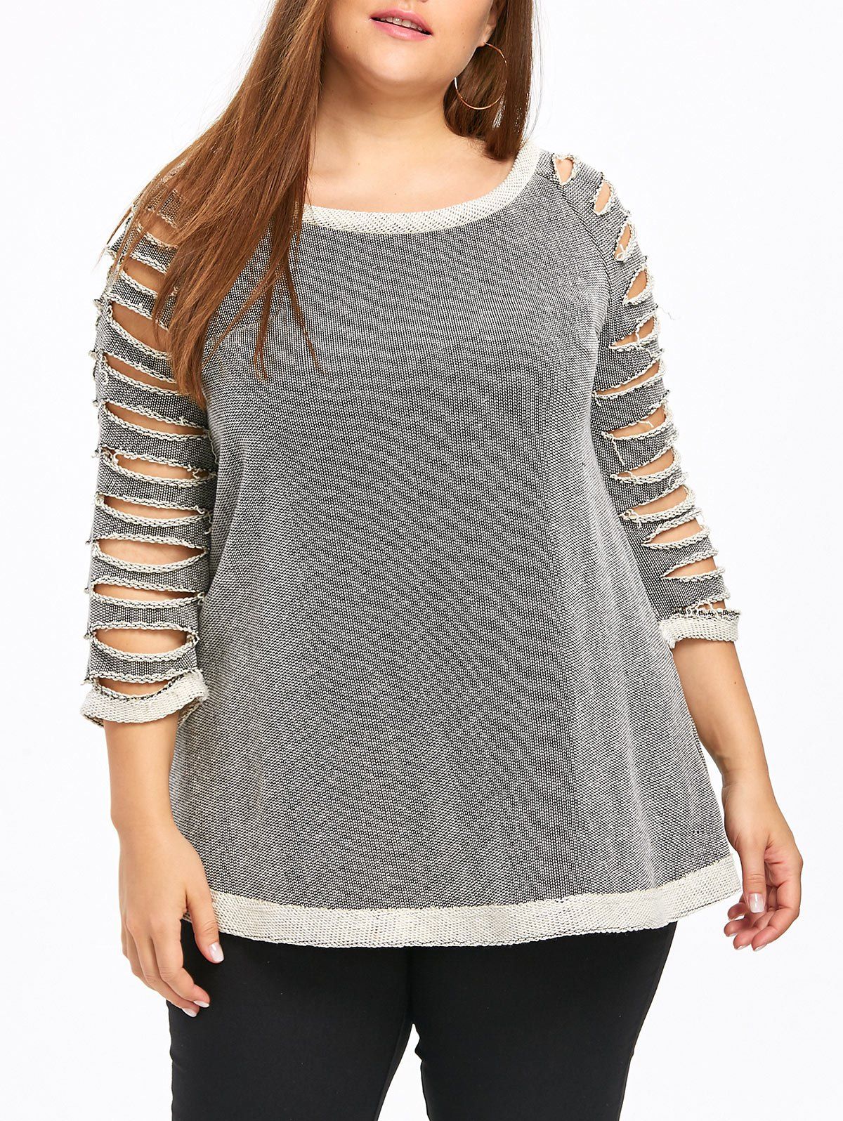 

Plus Size Shredding Cutout Sweatshirt, Gray