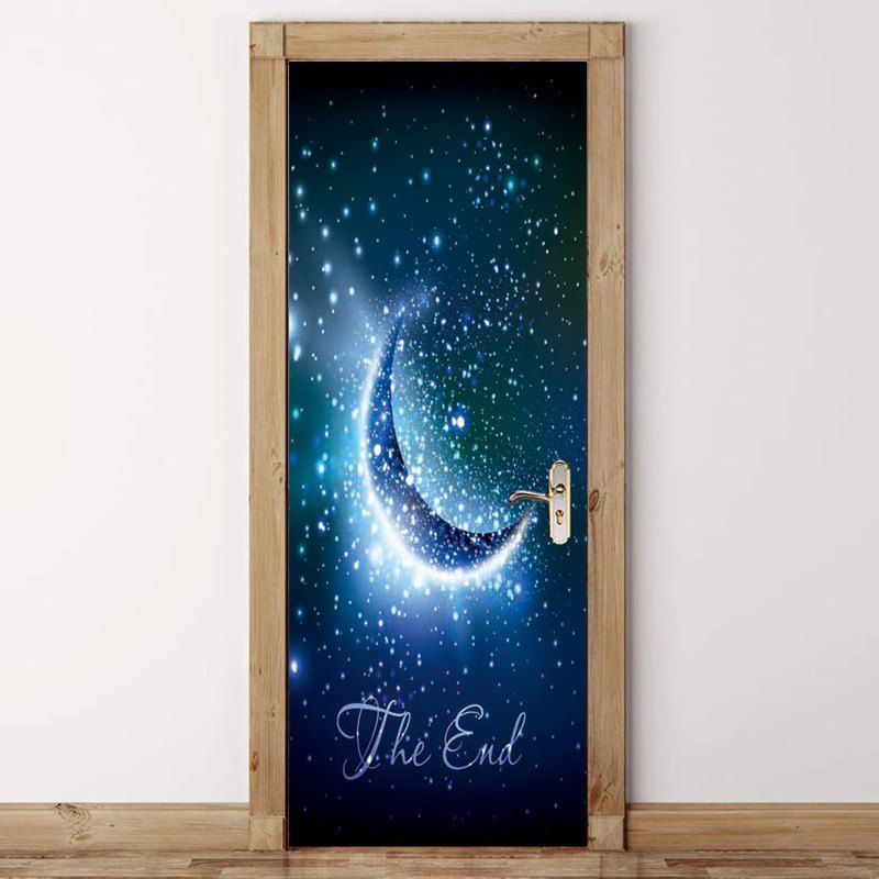 

Moon Starry Sky Pattern Door Stickers, Blue