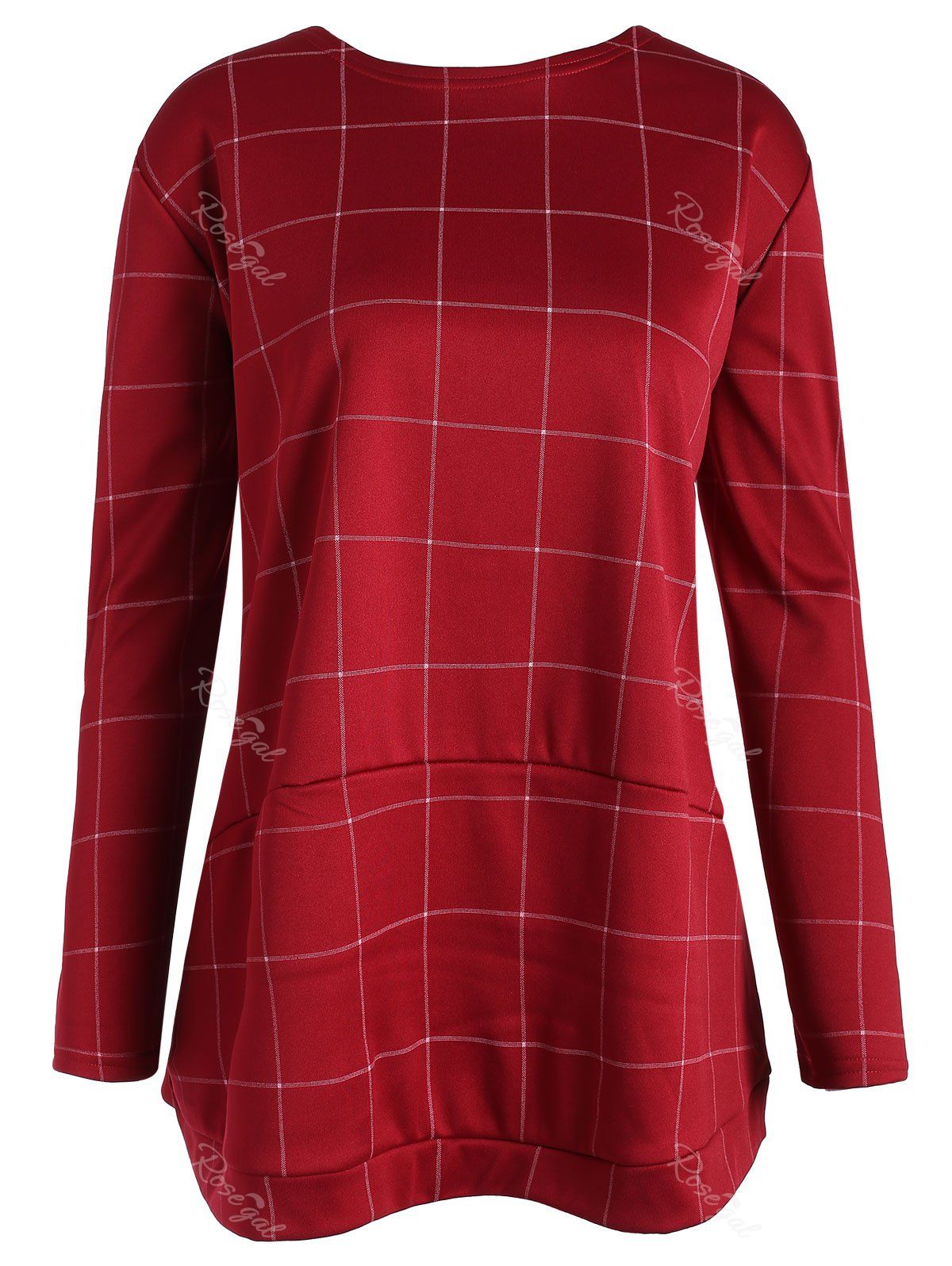 [29 OFF] Fleece Lined Plaid Plus Size Tunic Top Rosegal