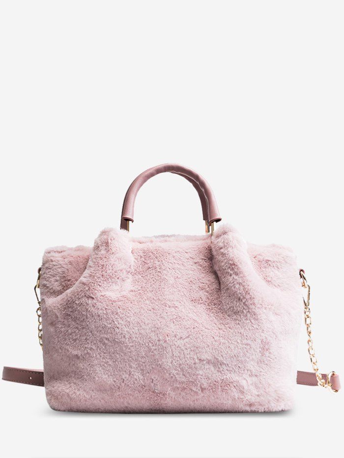 2018 Chain Faux Fur Handbag With Strap In Pink Rosegal Outfits Chain Faux Fur Handbag With Strap