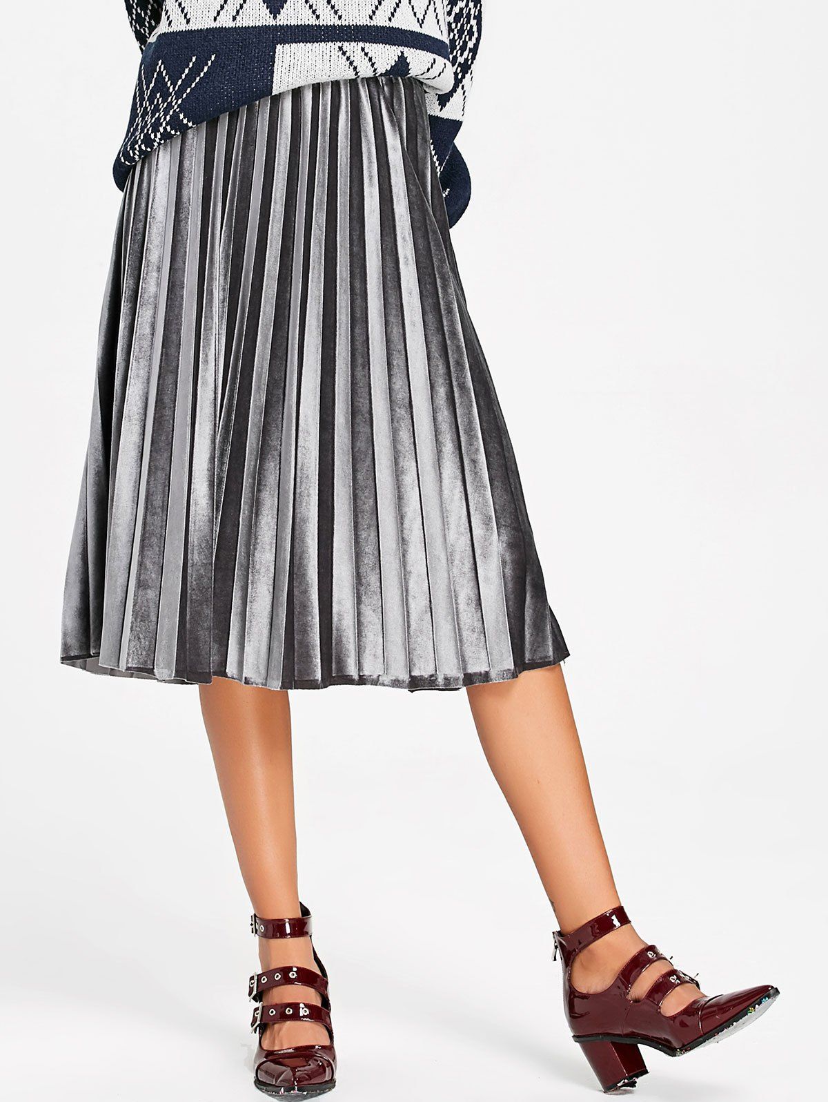 Outfit Velvet High Waisted Midi Pleated Skirt  