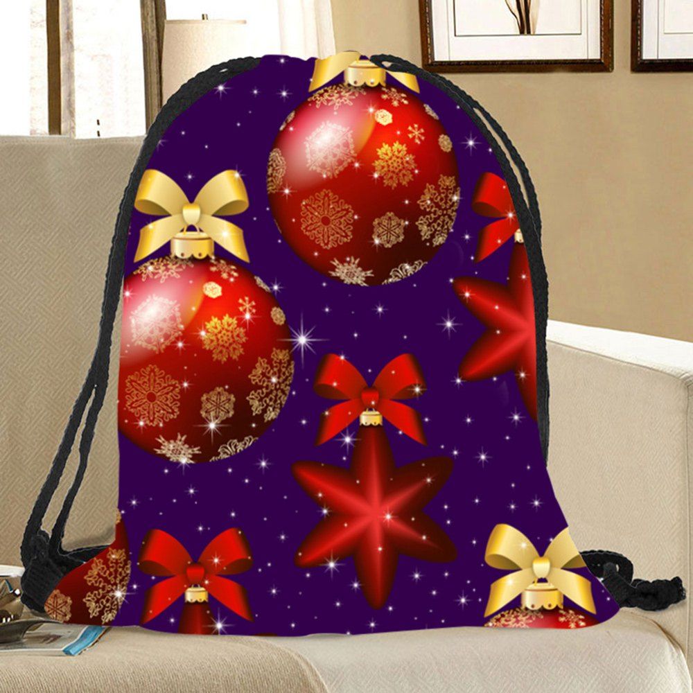 

Christmas Ornaments Pattern Drawstring Candy Storage Bag, Red and blue
