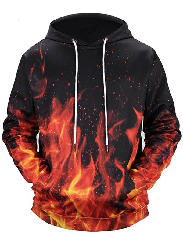 white hoodie with flames on sleeves