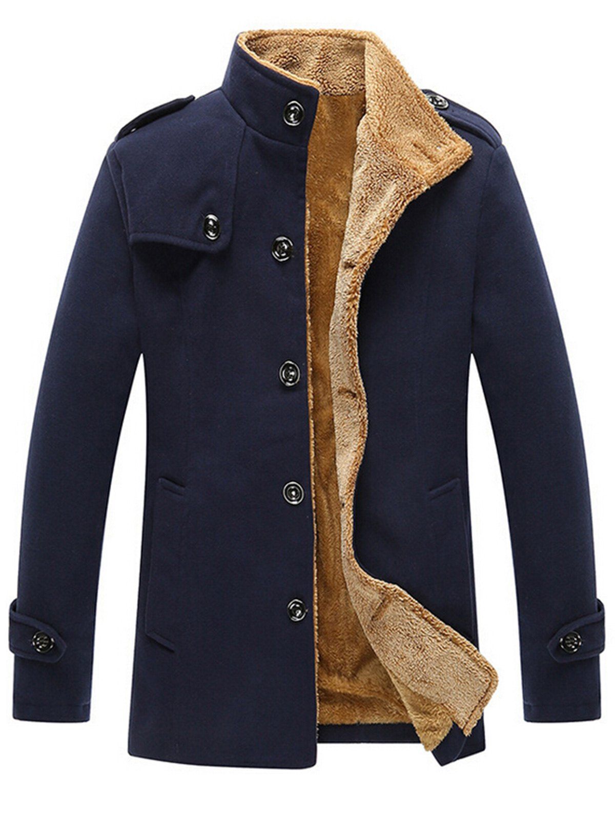 

Epaulet Plush Lined Singe Breasted Fleece Jacket, Blue