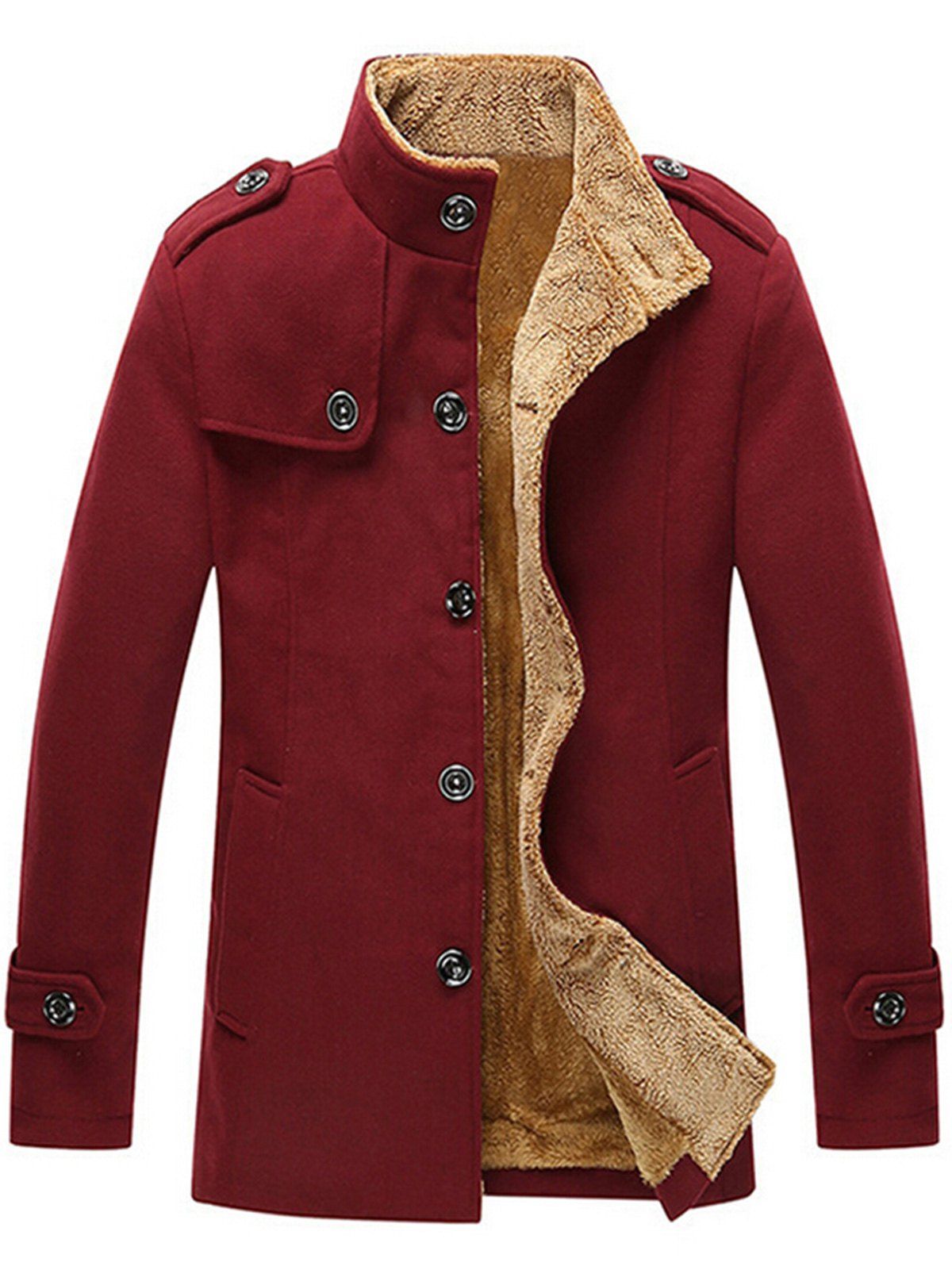 

Epaulet Plush Lined Singe Breasted Fleece Jacket, Red