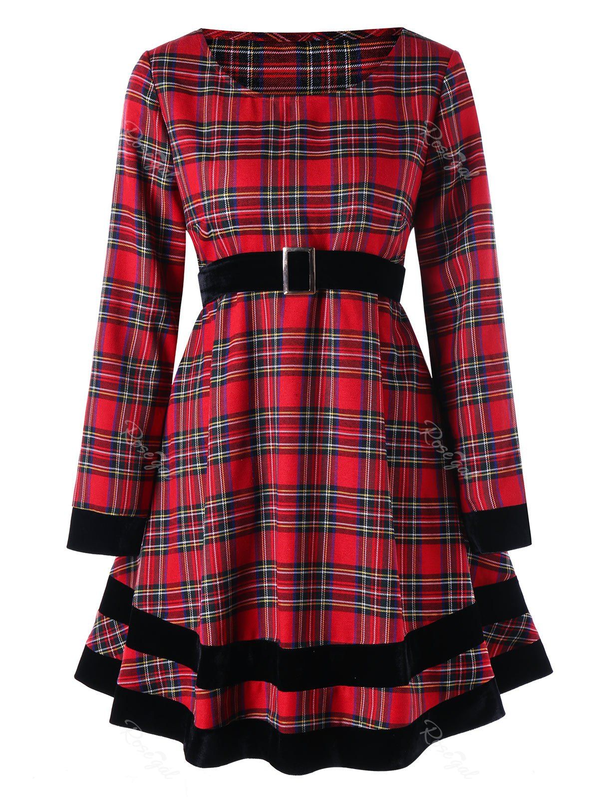 

Plus Size Plaid Long Sleeve Dress, Red