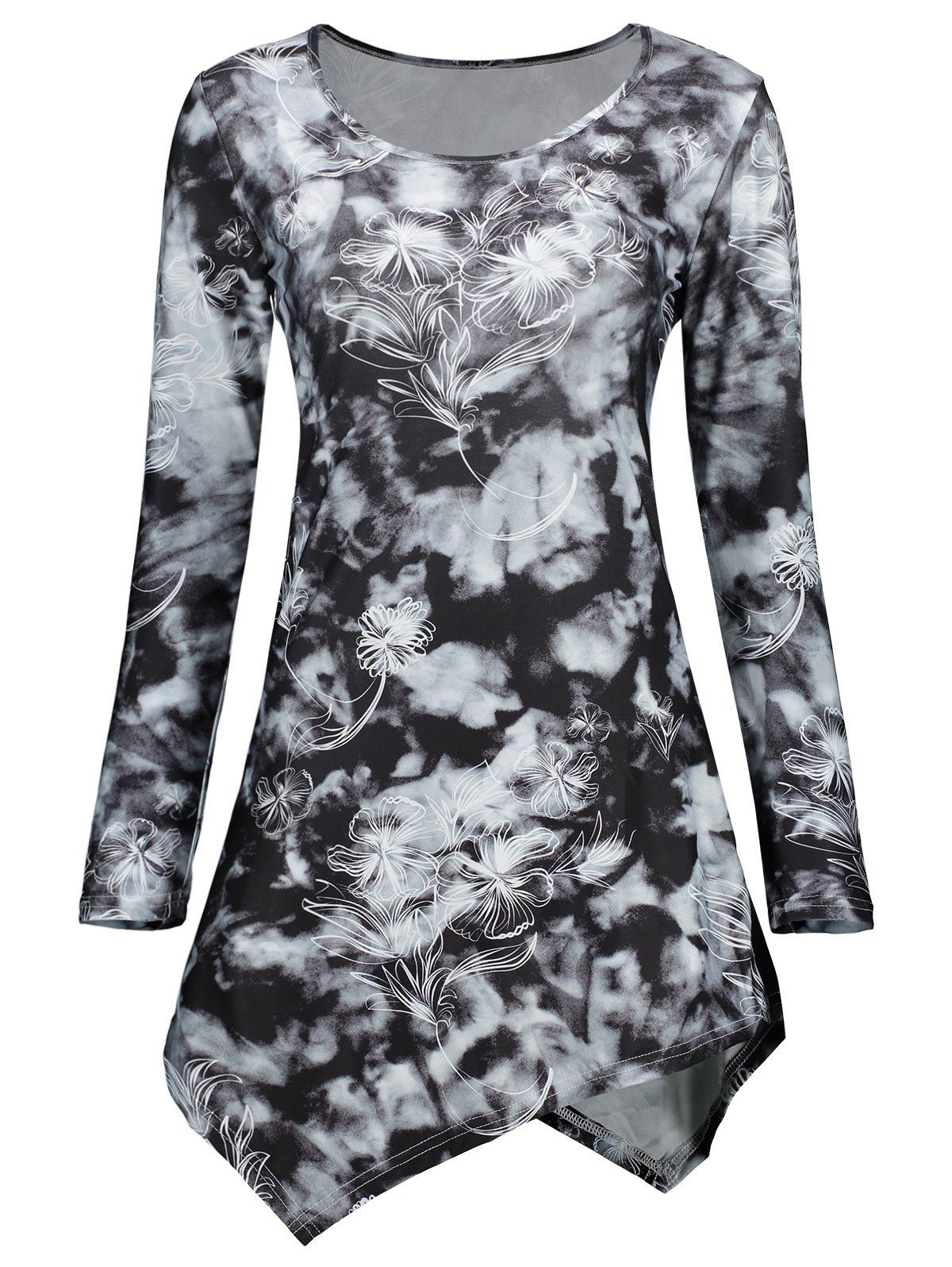 

Long Sleeve Tie Dye Asymmetric Dress, Black