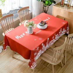 Christmas Greetings Print Fabric Waterproof Table Cloth -  