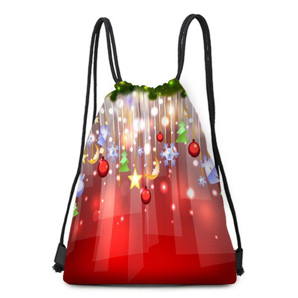 

Hanging Ornaments Pattern Christmas Gift Candy Bag Drawstring Backpack, Colorful