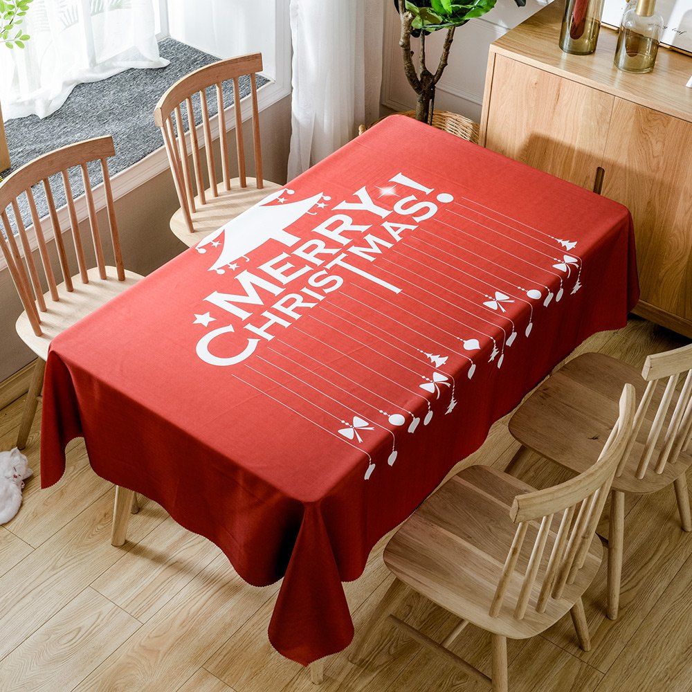 

Merry Christmas Tree Print Fabric Waterproof Table Cloth, Red